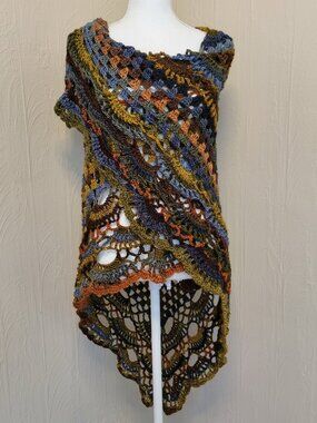 Boho Shawl Handmade Crochet Triangle Shawl Wrap Brown Blue Green